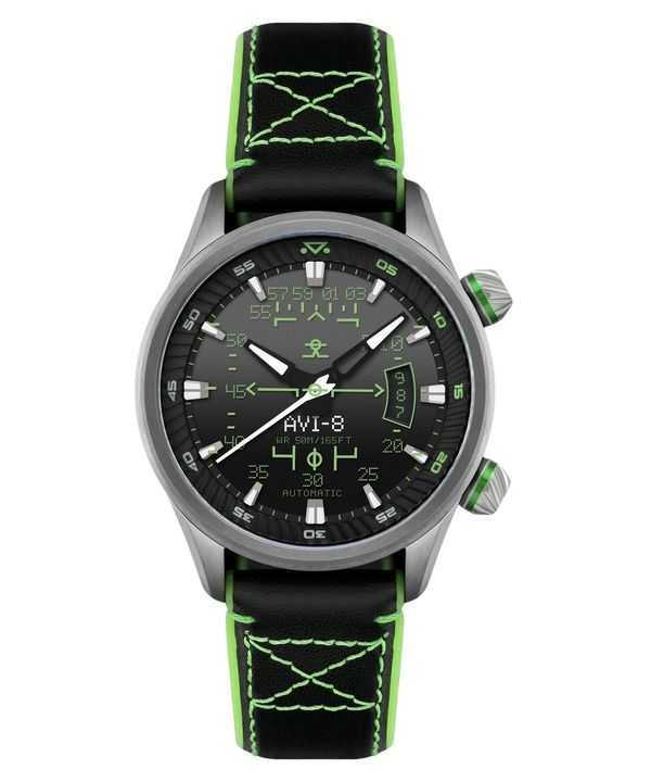 Orologio da uomo automatico AVI-8 Hawker Harrier HUD con cinturino in pelle e quadrante nero sfumato AV-4117-02