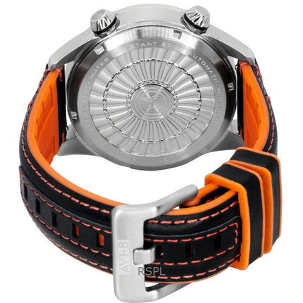 Orologio automatico da uomo AVI-8 Hawker Harrier HUD con cinturino in gomma e pelle e quadrante arancione sfumato AV-4117-03