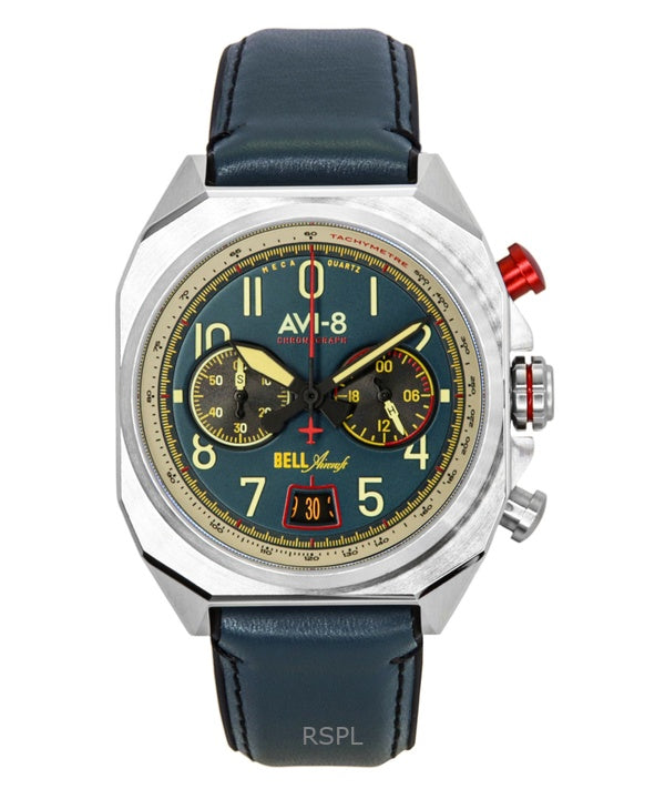 Orologio da uomo AVI-8 Bell X-1 Machbuster Cronografo con cinturino in gomma blu aviazione e quadrante blu al quarzo AV-4118-01