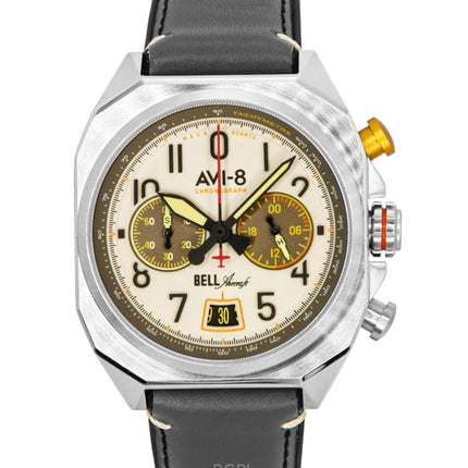Orologio da uomo AVI-8 Bell X-1 Machbuster, cronografo, cinturino marrone cammello, quadrante crema, al quarzo, AV-4118-03