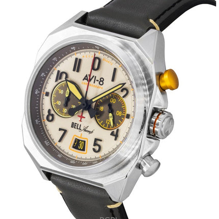 Orologio da uomo AVI-8 Bell X-1 Machbuster, cronografo, cinturino marrone cammello, quadrante crema, al quarzo, AV-4118-03