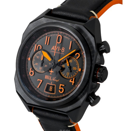 Orologio da uomo AVI-8 Bell X-1 Machbuster Cronografo Super Sonic Cinturino in pelle nera Quadrante nero Quarzo AV-4118-04
