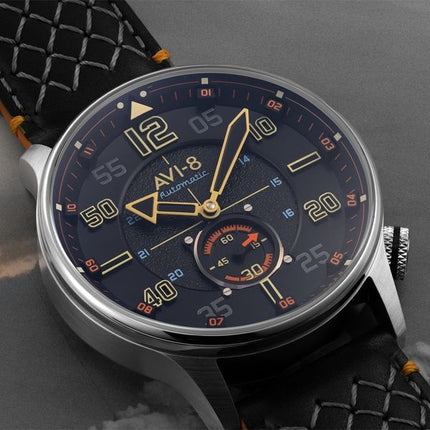Orologio da uomo AVI-8 Hawker Typhoon Baldwin automatico con cinturino in pelle e quadrante nero freddo AV-4119-01