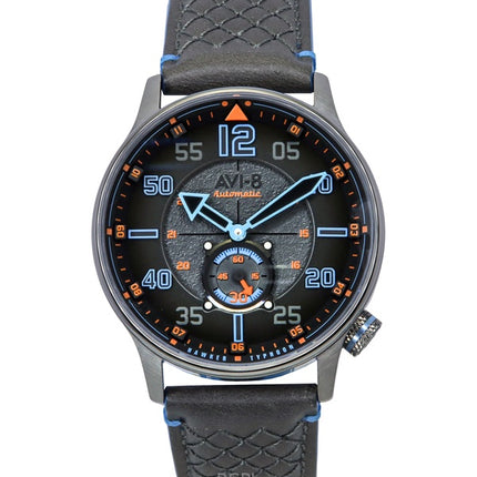 Orologio automatico da uomo AVI-8 Hawker Typhoon Baldwin Iron Blue con cinturino in pelle e quadrante grigio AV-4119-03