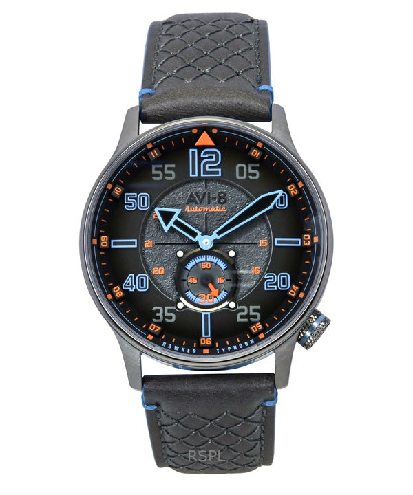 Orologio automatico da uomo AVI-8 Hawker Typhoon Baldwin Iron Blue con cinturino in pelle e quadrante grigio AV-4119-03
