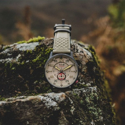Orologio da uomo AVI-8 Hawker Typhoon Baldwin automatico con cinturino in pelle e quadrante cachi scuro AV-4119-04