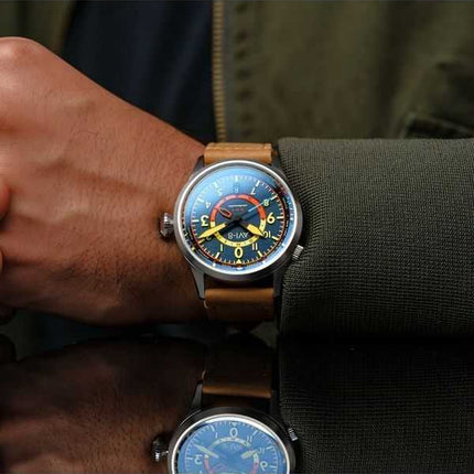Orologio da uomo AVI-8 Flyboy Wingman Worldtimer GMT Atlantic Blue Dial Automatic AV-4120-01 con cinturino extra