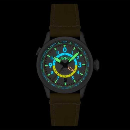 AVI-8 Flyboy Wingman Worldtimer GMT Automatico Cinturino Verde Sabbia Quadrante Crema Orologio da Uomo AV-4120-02 Con Cinturino