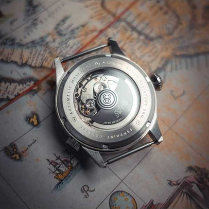 AVI-8 Flyboy Wingman Worldtimer GMT Automatico Cinturino Verde Sabbia Quadrante Crema Orologio da Uomo AV-4120-02 Con Cinturino