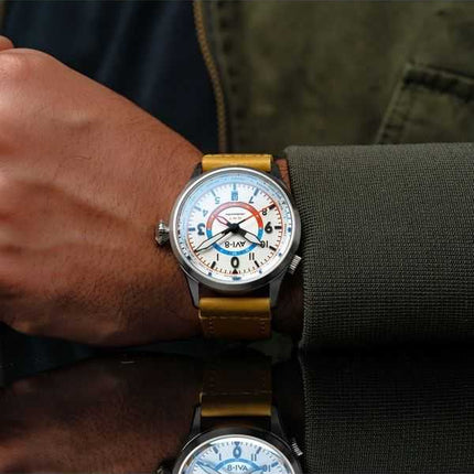 AVI-8 Flyboy Wingman Worldtimer GMT Automatico Cinturino Verde Sabbia Quadrante Crema Orologio da Uomo AV-4120-02 Con Cinturino