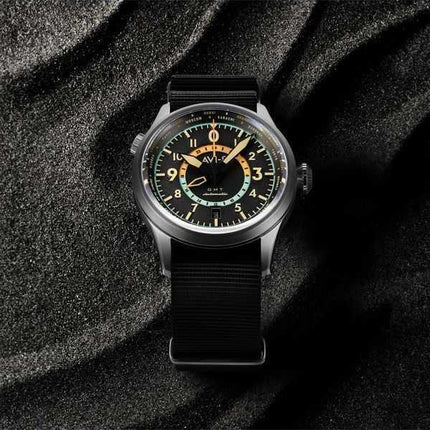 Orologio da uomo AVI-8 Flyboy Wingman Worldtimer GMT Tropical Grey Dial Automatic AV-4120-04 con cinturino extra