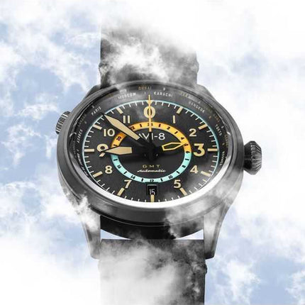 Orologio da uomo AVI-8 Flyboy Wingman Worldtimer GMT Tropical Grey Dial Automatic AV-4120-04 con cinturino extra