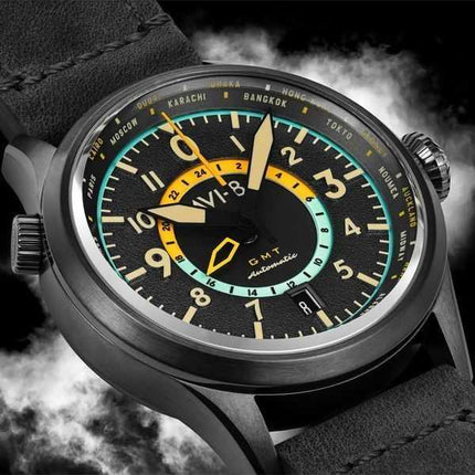 Orologio da uomo AVI-8 Flyboy Wingman Worldtimer GMT Tropical Grey Dial Automatic AV-4120-04 con cinturino extra