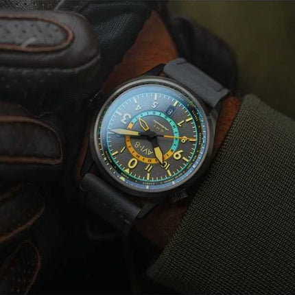 Orologio da uomo AVI-8 Flyboy Wingman Worldtimer GMT Tropical Grey Dial Automatic AV-4120-04 con cinturino extra