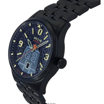 Orologio da uomo AVI-8 Flyboy Capcom 1942 Automatic Pixel Limited Edition Midnight Ace con quadrante nero AV-4121-33 con cinturino extra