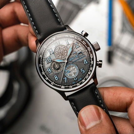 AVI-8 Hawker Hurricane Inkdial Cronografo Edizione Limitata Quadrante Grigio Quarzo AV-4123-01 Orologio da Uomo con Cinturino Ex