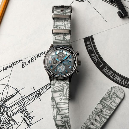 AVI-8 Hawker Hurricane Inkdial Cronografo Edizione Limitata Quadrante Grigio Quarzo AV-4123-01 Orologio da Uomo con Cinturino Ex