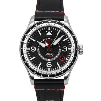 Orologio da uomo AVI-8 Flyboy Airmaster GMT con cinturino in pelle e quadrante nero automatico AV-4128-01