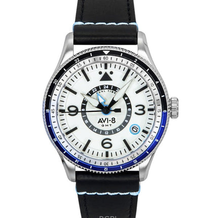 Orologio da uomo AVI-8 Flyboy Airmaster GMT con cinturino in pelle e quadrante bianco automatico AV-4128-02