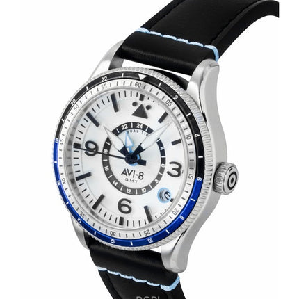 Orologio da uomo AVI-8 Flyboy Airmaster GMT con cinturino in pelle e quadrante bianco automatico AV-4128-02