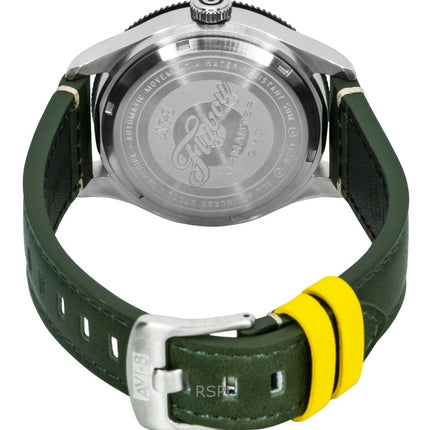 Orologio da uomo automatico AVI-8 Flyboy Airmaster GMT con cinturino in pelle verde fusoliera e quadrante verde AV-4128-03