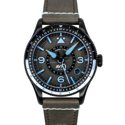 Orologio da uomo automatico AVI-8 Flyboy Airmaster GMT con cinturino in pelle e quadrante grigio AV-4128-05