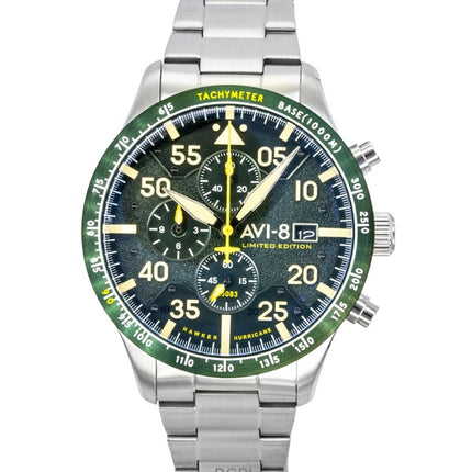 Orologio da uomo AVI-8 Hawker Hurricane Chronograph Limited Edition con quadrante verde, movimento al quarzo, modello AV-4130-33, con cinturino extra.