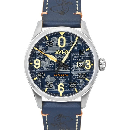 Orologio da uomo automatico AVI-8 Spitfire Smith Peanuts Snoopy Flying Ace Limited Edition Beagle con quadrante blu AV-4134-01