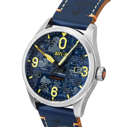 Orologio da uomo automatico AVI-8 Spitfire Smith Peanuts Snoopy Flying Ace Limited Edition Beagle con quadrante blu AV-4134-01