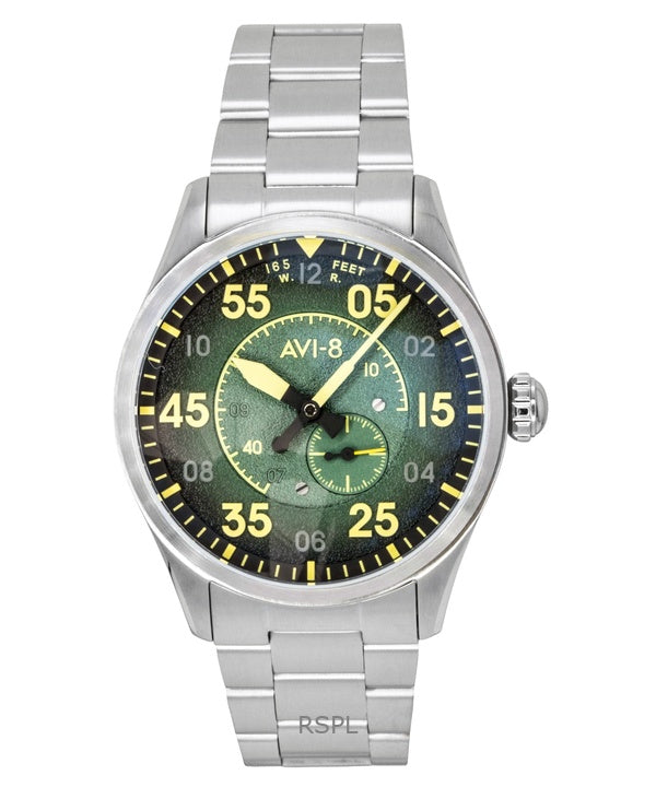 Orologio da uomo AVI 8 Spitfire Type 300 Tarmac Tracker in acciaio inossidabile con quadrante verde e movimento automatico AV-4147-22