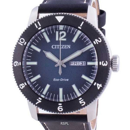Orologio da uomo Citizen con quadrante blu in pelle di vitello Eco-Drive AW0077-19L 100M