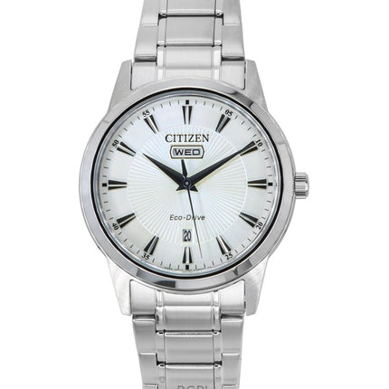 Orologio da uomo Citizen Eco-Drive in acciaio inossidabile con quadrante bianco AW0100-86B