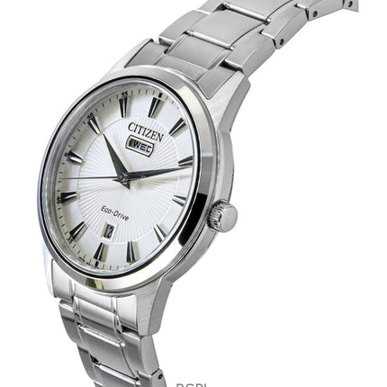 Orologio da uomo Citizen Eco-Drive in acciaio inossidabile con quadrante bianco AW0100-86B