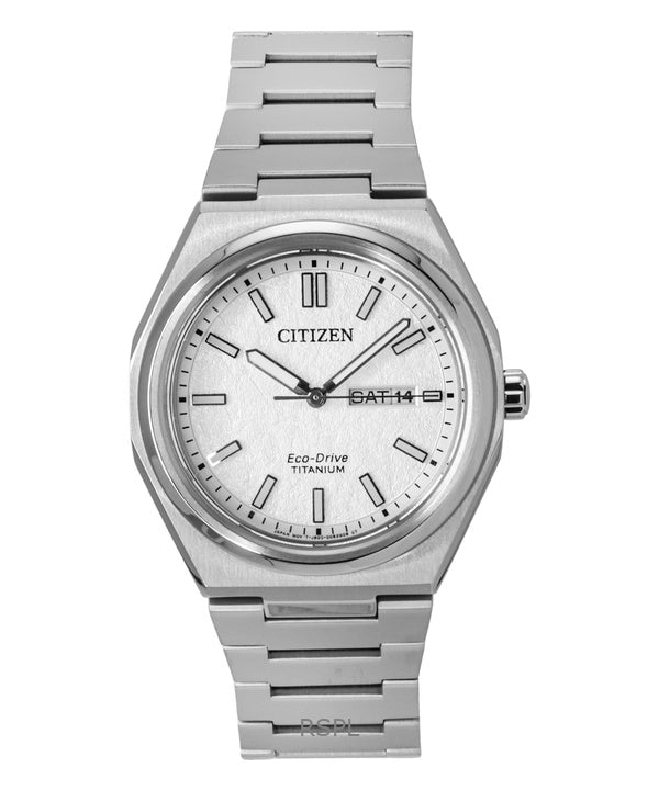 Orologio da uomo Citizen Zenshin Super Titanium con quadrante bianco Eco-Drive AW0130-85A 100M