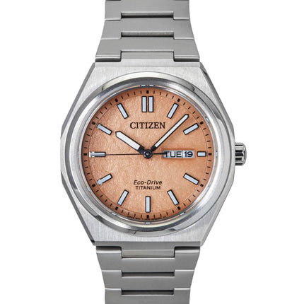 Orologio da uomo Citizen Zenshin Super Titanium con quadrante salmone Eco-Drive AW0130-85Z 100M