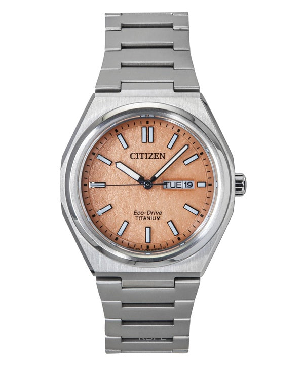 Orologio da uomo Citizen Zenshin Super Titanium con quadrante salmone Eco-Drive AW0130-85Z 100M