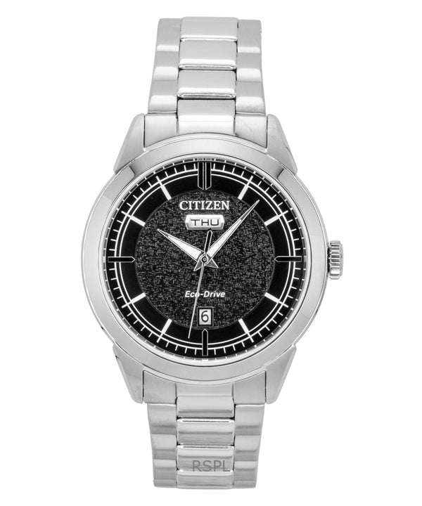Orologio da uomo Citizen Eco-Drive AW0151-85E in acciaio inossidabile con quadrante nero e impermeabilità fino a 100 metri.
