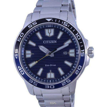 Orologio da uomo Citizen con quadrante blu in acciaio inossidabile Eco-Drive AW1525-81L 100M