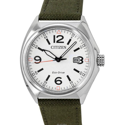 Orologio da uomo Citizen Eco-Drive con cinturino in nylon verde e quadrante bianco AW1571-09A 100M