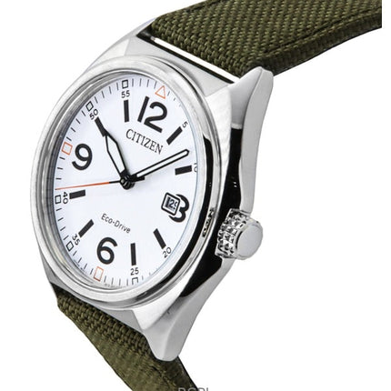 Orologio da uomo Citizen Eco-Drive con cinturino in nylon verde e quadrante bianco AW1571-09A 100M