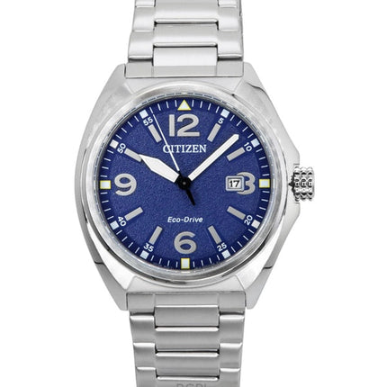Orologio da uomo Citizen Eco-Drive in acciaio inossidabile con quadrante blu AW1571-76L 100M