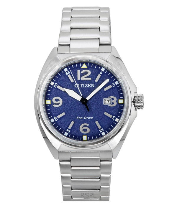 Orologio da uomo Citizen Eco-Drive in acciaio inossidabile con quadrante blu AW1571-76L 100M