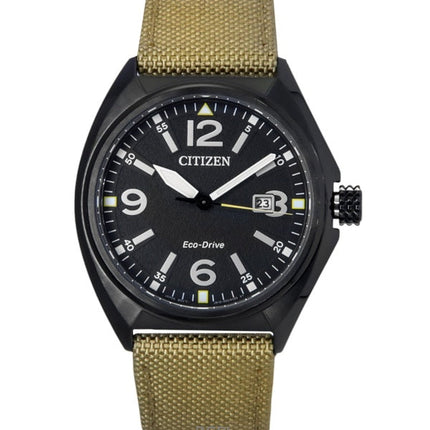 Orologio da uomo Citizen Eco-Drive con cinturino in nylon verde e quadrante nero AW1575-08E 100M