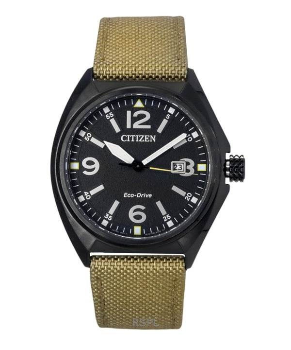 Orologio da uomo Citizen Eco-Drive con cinturino in nylon verde e quadrante nero AW1575-08E 100M
