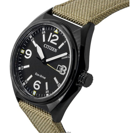 Orologio da uomo Citizen Eco-Drive con cinturino in nylon verde e quadrante nero AW1575-08E 100M