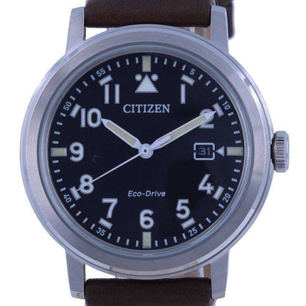 Orologio da uomo Citizen Military quadrante nero con cinturino in pelle Eco-Drive AW1620-21E 100M