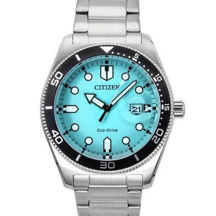 Orologio da uomo Citizen Marine in acciaio inossidabile con quadrante turchese Eco-Drive AW1760-81W 100M