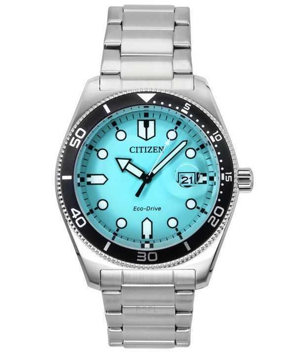 Orologio da uomo Citizen Marine in acciaio inossidabile con quadrante turchese Eco-Drive AW1760-81W 100M