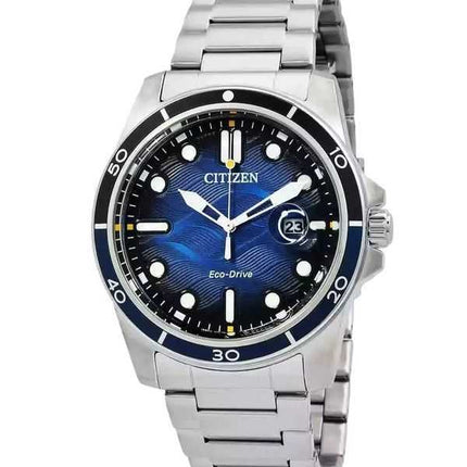 Orologio da uomo Citizen Marine in acciaio inossidabile con quadrante blu Eco-Drive AW1810-85L 100M
