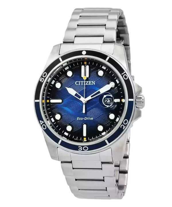 Orologio da uomo Citizen Marine in acciaio inossidabile con quadrante blu Eco-Drive AW1810-85L 100M